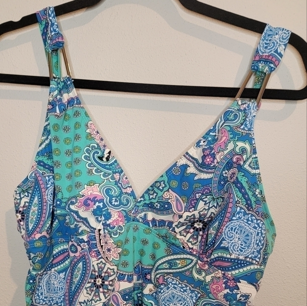 Assets by Spanx size XL turquoise‎ and blue paisley design one piece swimsuit. - Picture 4 of 9
